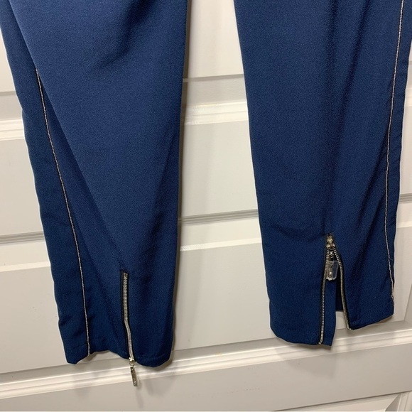 LIU-JO Milano Joggers Trousers Crêpe Navy Blue Gold Trim Pull on Pant Pockets S - Picture 8 of 15